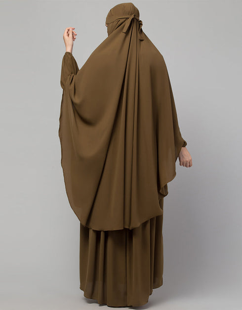 Muslim 3 pcs set of Abaya Khimer and Nose piece Back View